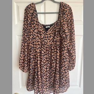 Abercrombie & Fitch Long-Sleeve Floral Babydoll Mini Dress